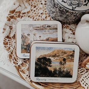 Jason Products Rectangular Renoir Art Coasters Set With Cork Backing